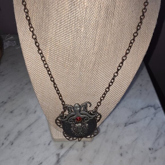 Steampunk Octopus Clock Necklace Sun Face Gear Pendant Statement Jewelry - Picture 6 of 6